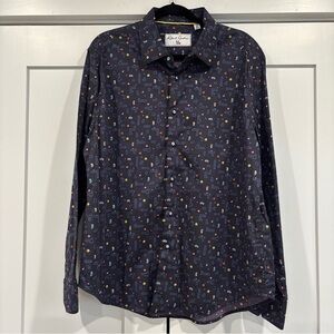 Men’s Robert Graham Arcade Pac Man Long Sleeve Button-Up Shirt Navy Size XL